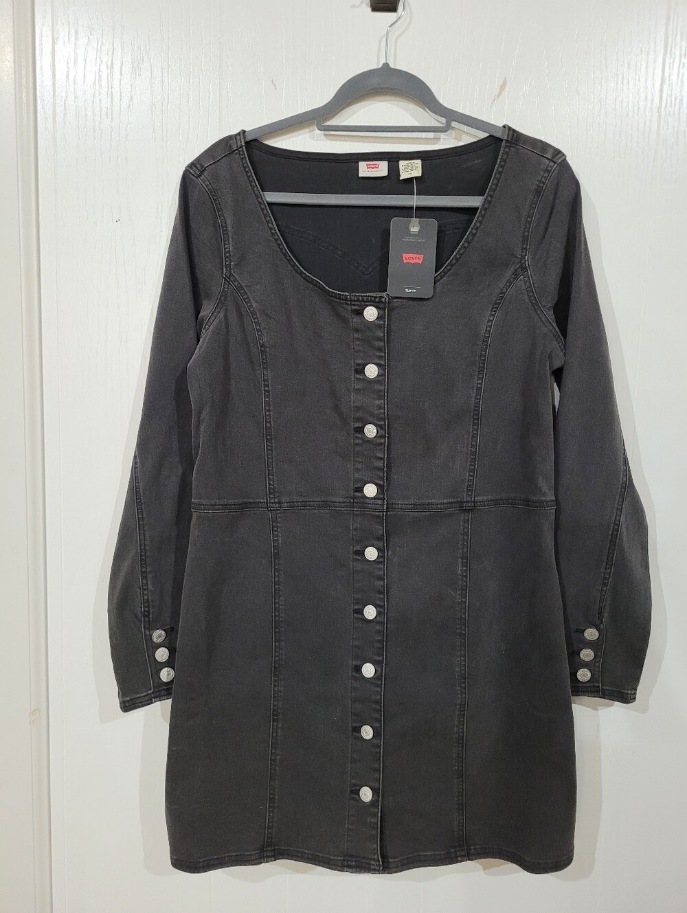 Levi's Veda Charcoal Button-Front Long Sleeve Denim Dress Size Large NWT